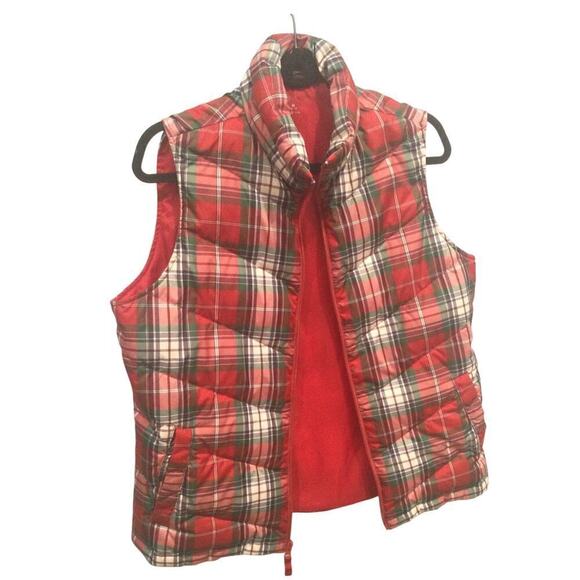 Lands’ End Womens Down Filled Vest Size M Red Plaid Preppy English Countryside - Picture 2 of 8